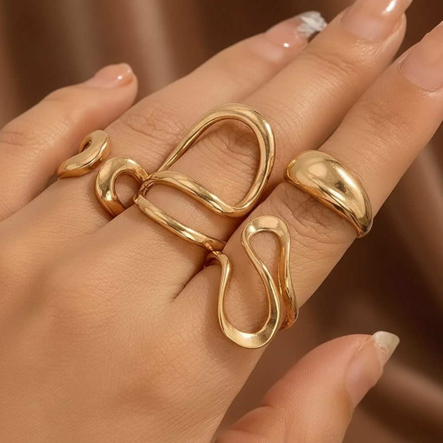 Abstract Gold-Tone Stackable Ring Set