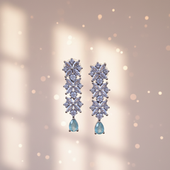 Sparkling Floral Cascade Drop Earrings with Aqua Accent