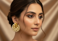 Regal Peacock Pearl Cluster Gold Earrings