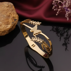 Nature-Inspired Golden Vine and Butterfly Bangle