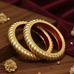 Traditional Textured Gold Bangles with Red Enamel (One Gram Polish)