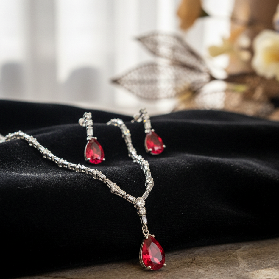 Radiant Ruby Teardrop Diamond Set
