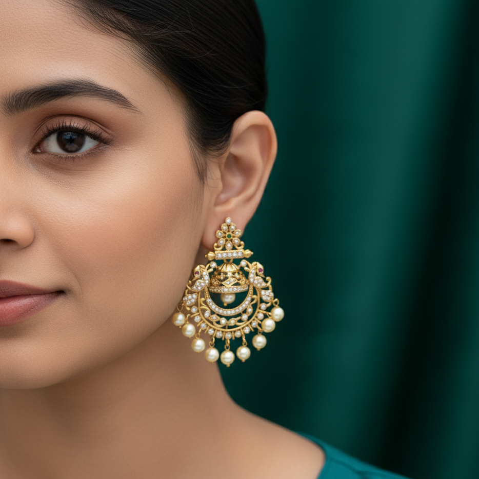 Antique Gold Chandbali Jhumka Earring