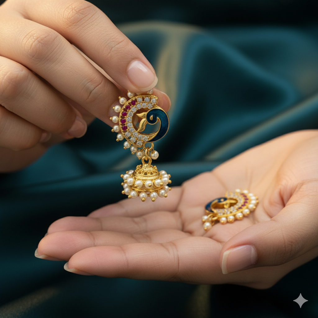 Elegant Peacock-Themed Jhumka Earrings