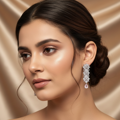 Rose Quartz Drop Earrings with White Zirconia Cascade