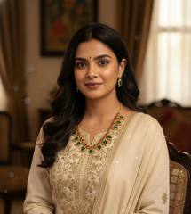 Elegant Emerald Leaf & Ruby Gold Necklace Set