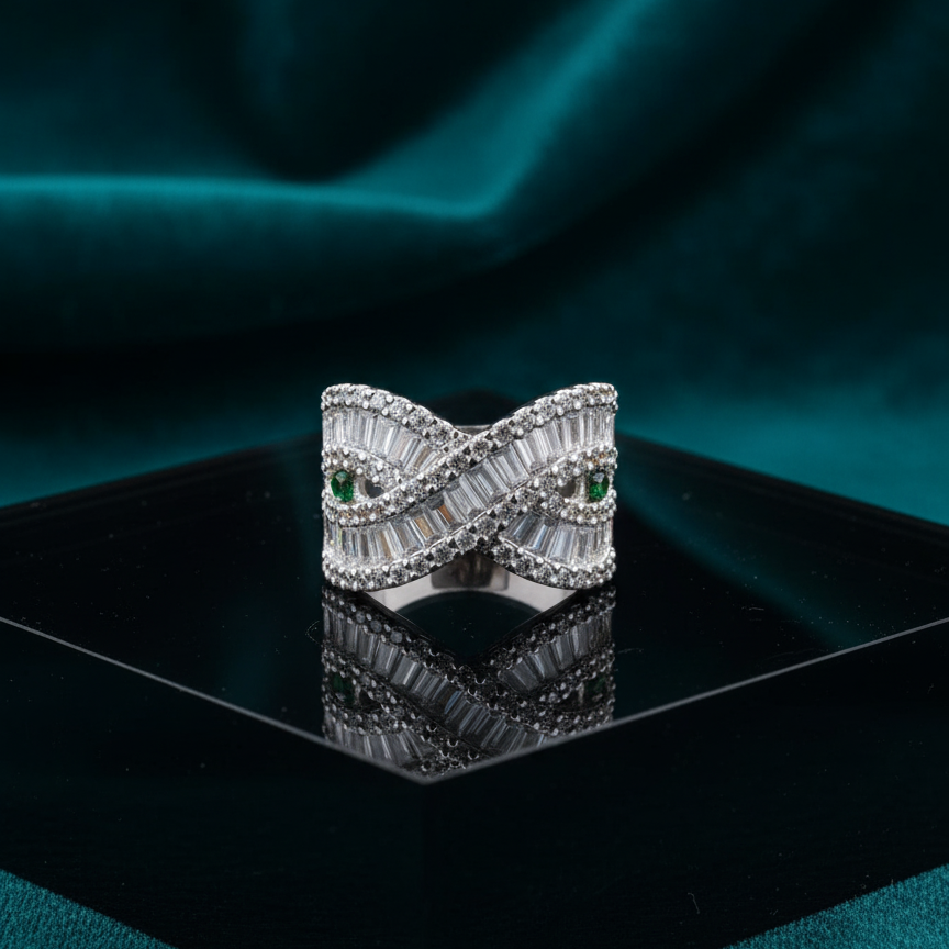 Elegant Diamond-Look Criss-Cross Ring