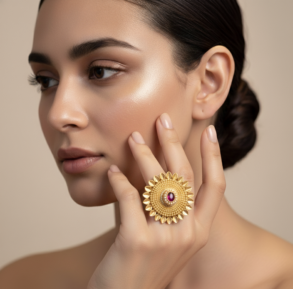 Traditional Sunflower-Inspired Gold Ring