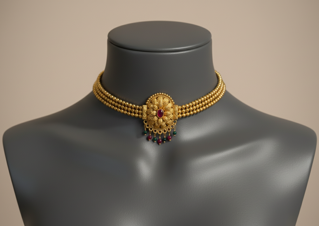 Traditional Multi-Strand Gold Choker Necklace