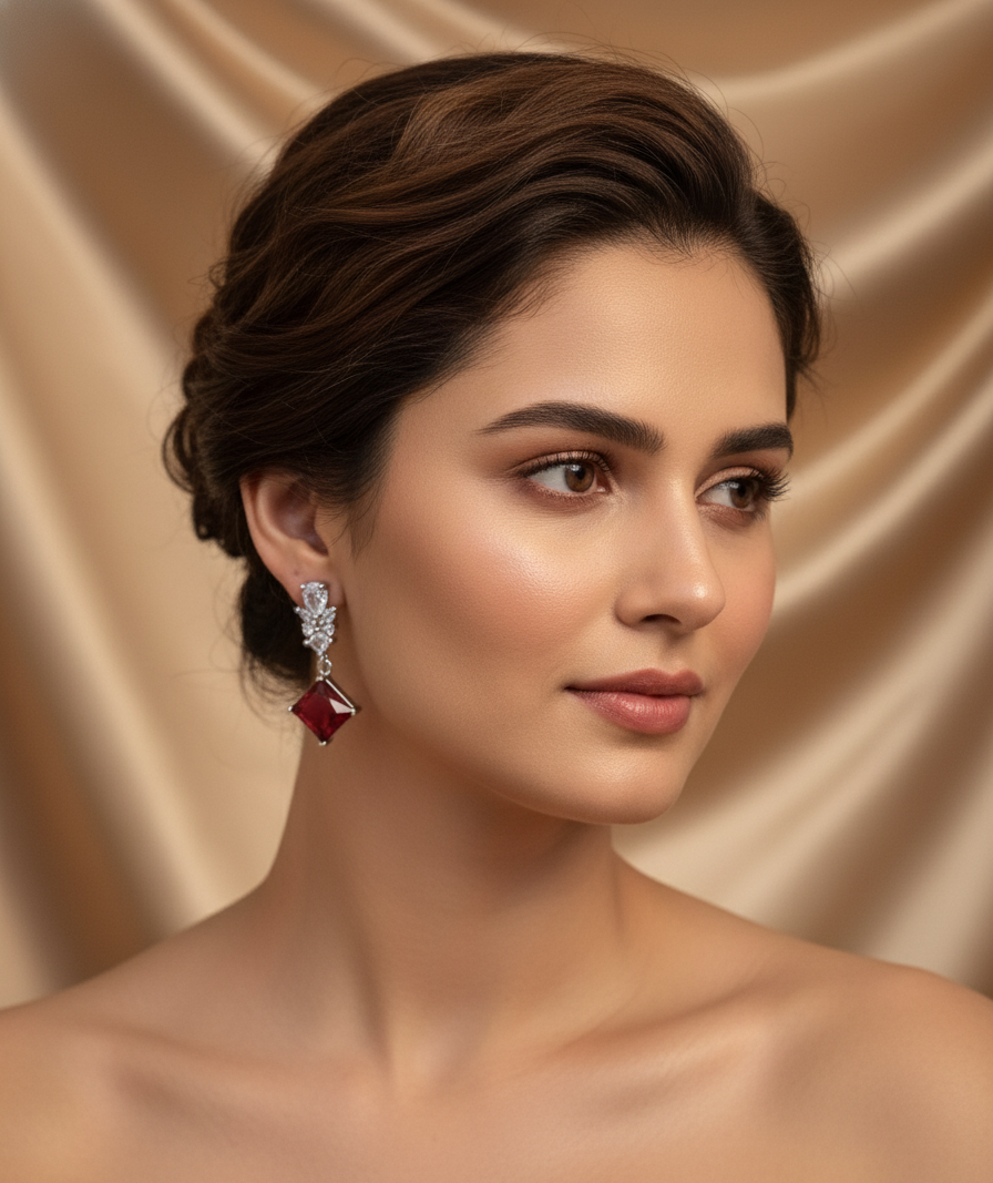 Elegant Ruby Princess-Cut Dangler Earrings