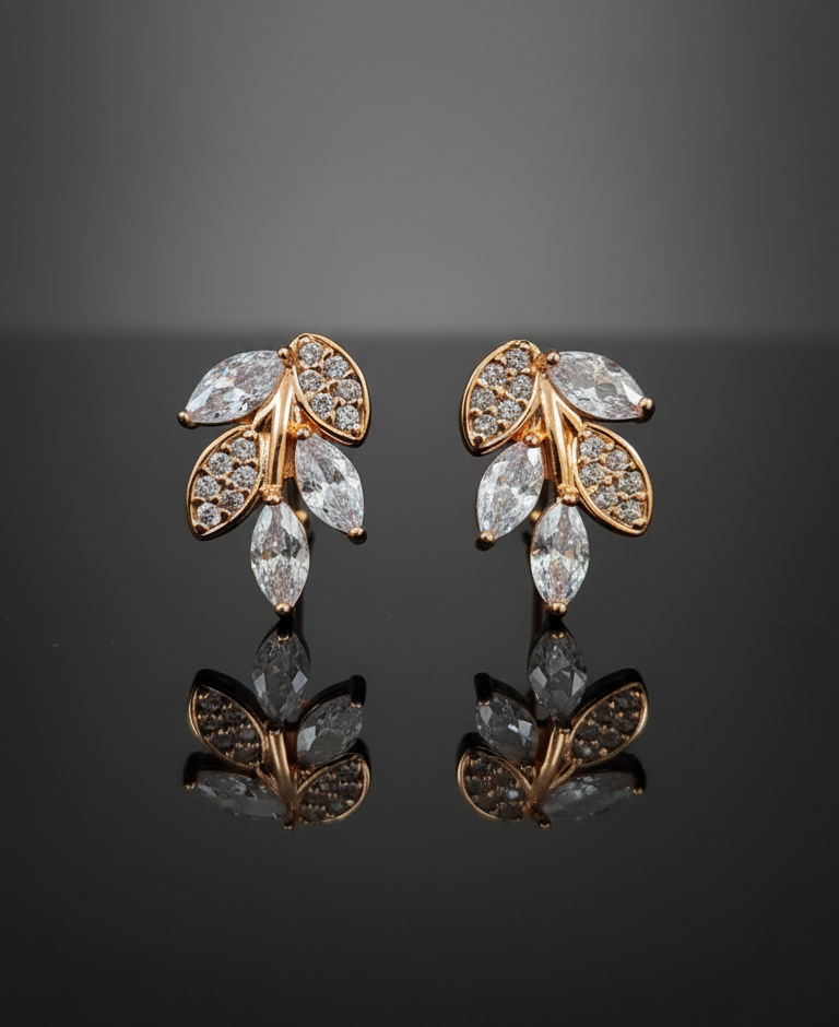 Elegant Leaf Cluster Diamond Stud Earrings