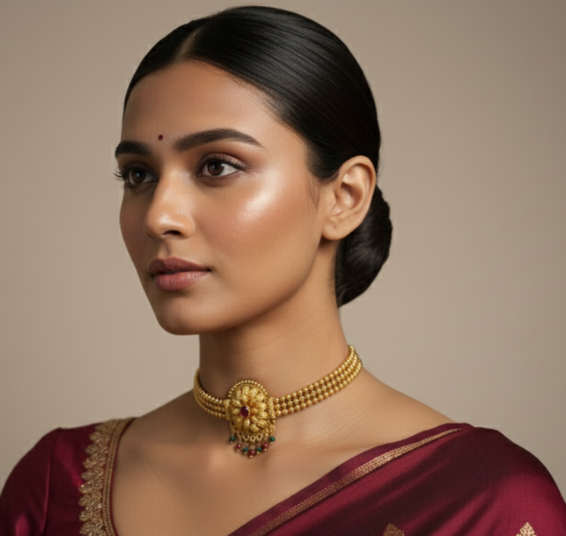 Traditional Multi-Strand Gold Choker Necklace