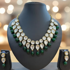 Traditional Pachi Kundan and Green Bead Necklace Set
