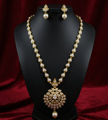 Grand Kundan & Pearl Heart-Chain Necklace Set