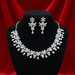 Dazzling Floral & Teardrop White Stone Necklace Set