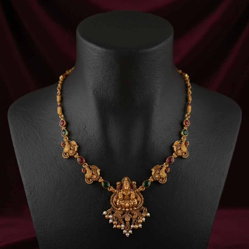 Exquisite Antique Gold Lakshmi Necklace Set