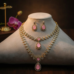 Elegant Pink Stone Necklace Set